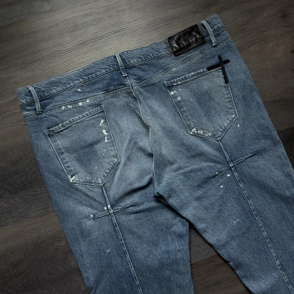 RtA Clayton Skinny Jeans Mens 42 Distressed White Paint Splatter Pintuck Dagger